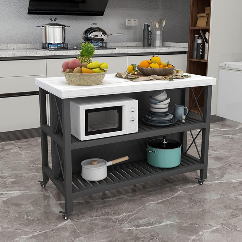 Modern Rolling Kitchen Cart Marble Kitchen Island Cart with Open Storage