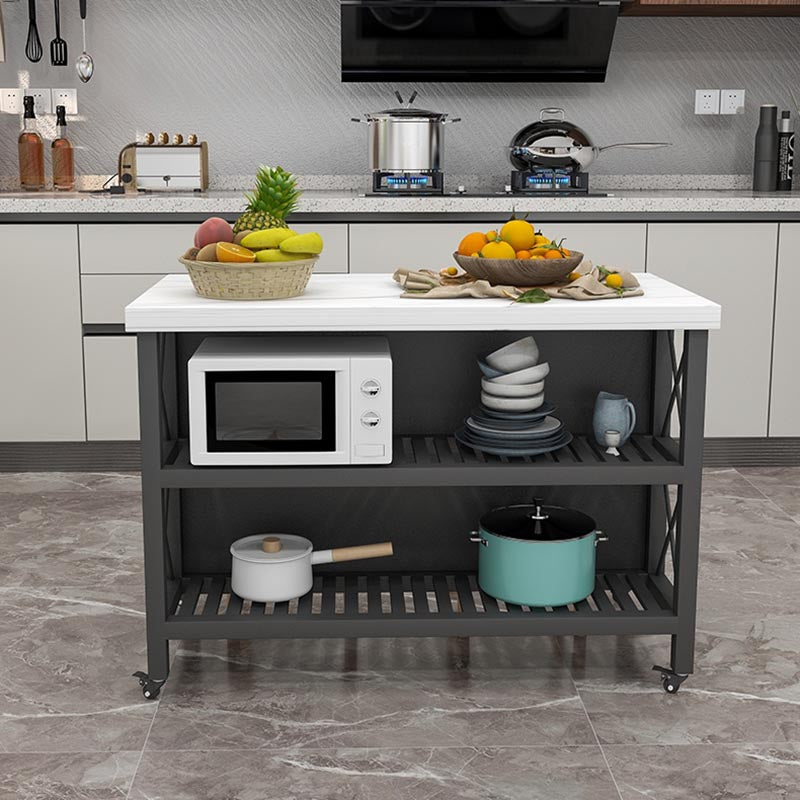 Modern Rolling Kitchen Cart Marble Kitchen Island Cart with Open Storage