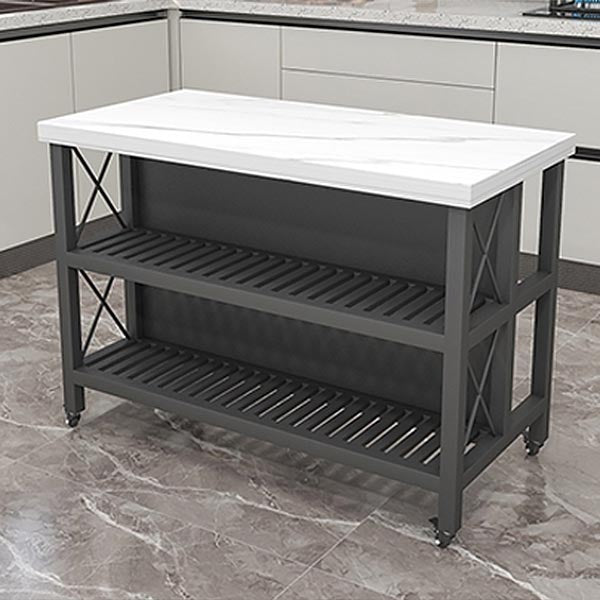 Modern Rolling Kitchen Cart Marble Kitchen Island Cart with Open Storage