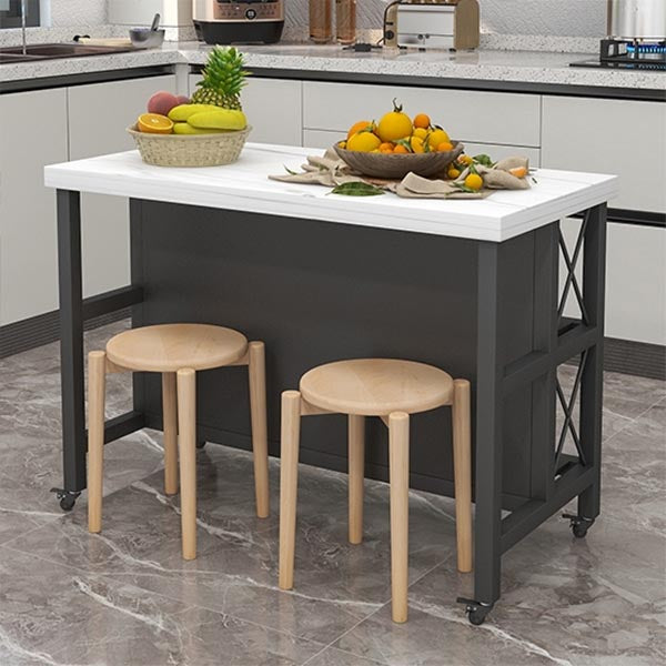 Modern Rolling Kitchen Cart Marble Kitchen Island Cart with Open Storage