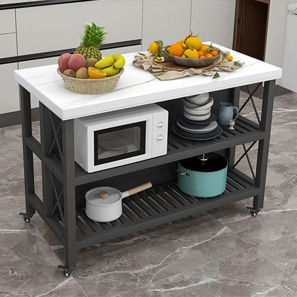 Modern Rolling Kitchen Cart Marble Kitchen Island Cart with Open Storage