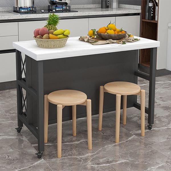 Modern Rolling Kitchen Cart Marble Kitchen Island Cart with Open Storage