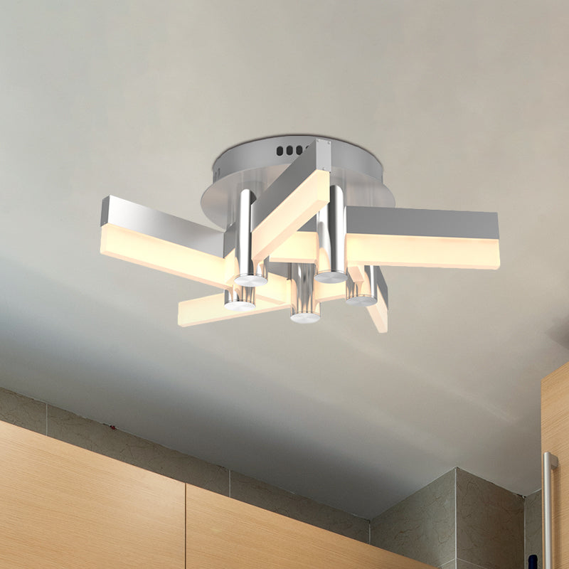 5/6 luci illuminazione semi -montaggio interno con tonalità acrilica sputnik moderna lampada a soffitto con finitura argento moderna