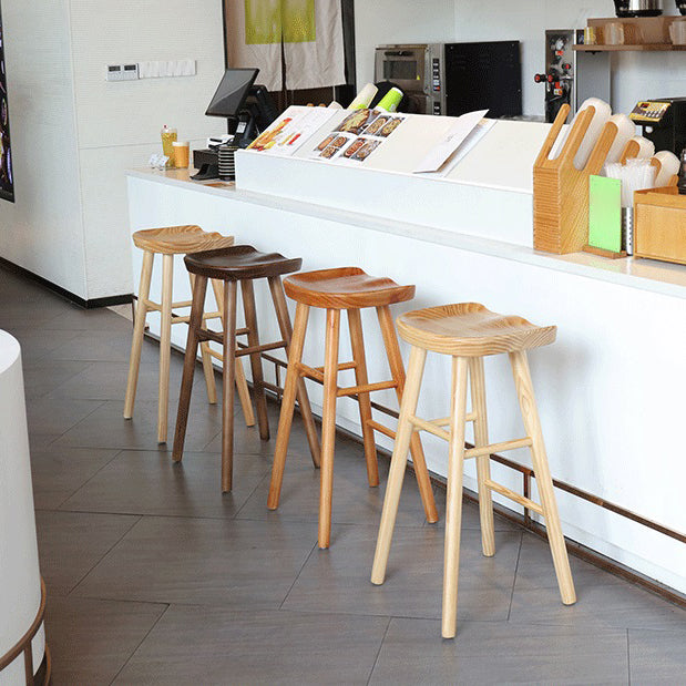 Modern Saddle Seat Counter Stool Solid Wood Armless Bar Stool
