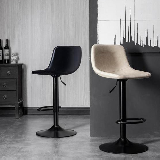 Contemporary Metal Barstool Faux Leather Counter Stool with Black Base for Home