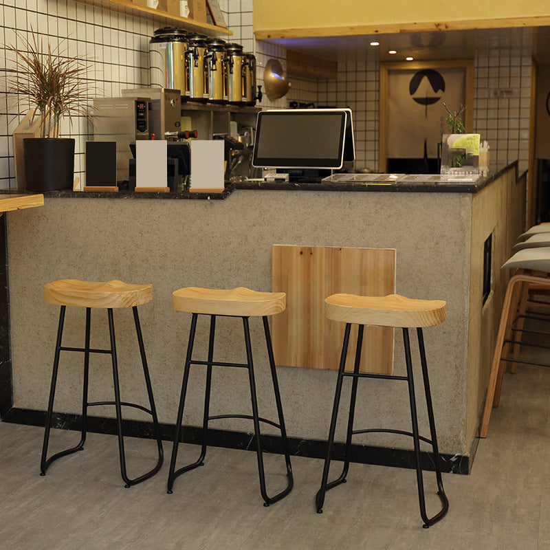 Industrial Wood Natural Barstool Wood Furniture with Metal Base for Home