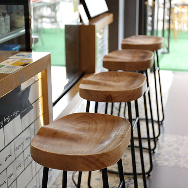 Industrial Wood Natural Barstool Wood Furniture with Metal Base for Home