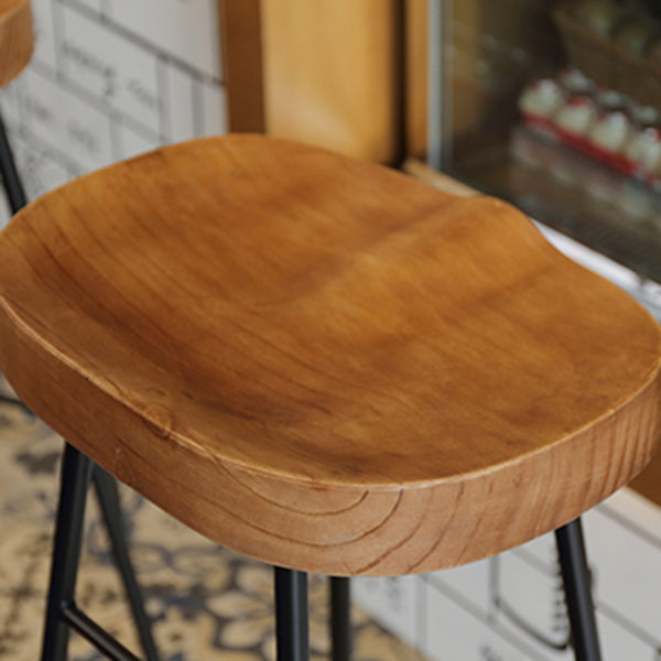 Industrial Wood Natural Barstool Wood Furniture with Metal Base for Home