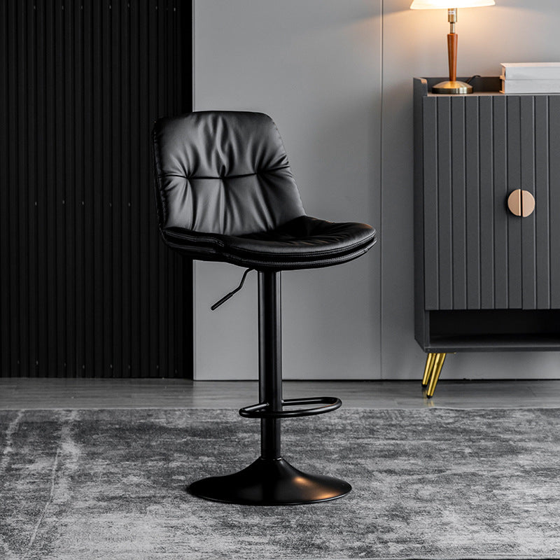 Scandinavian Metal Barstool Faux Leather Low Back Counter Stool with Iron Base