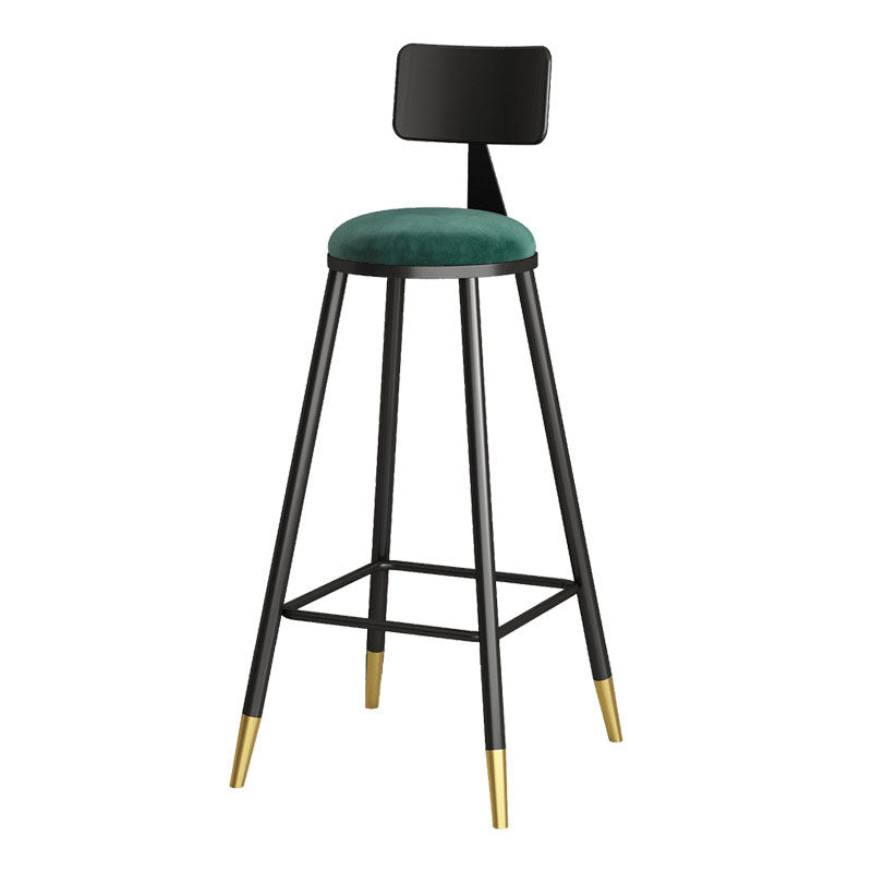 Glam Metal Barstool Velvet Footrest Low Back Stool in Matte Finish for Home