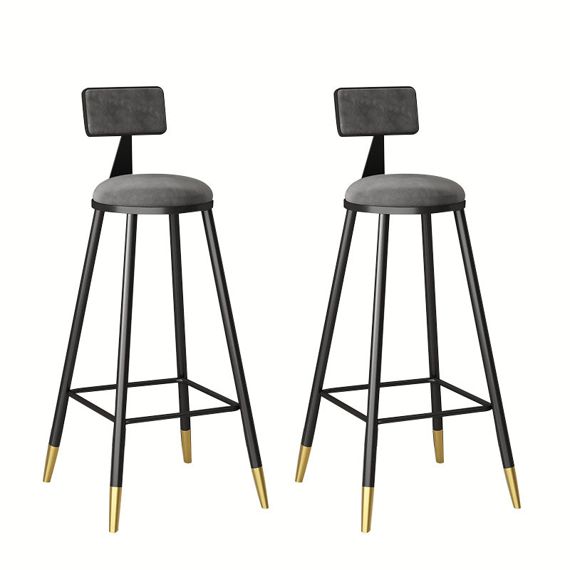 Glam Metal Barstool Velvet Footrest Low Back Stool in Matte Finish for Home