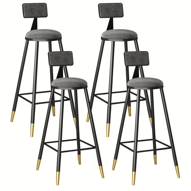 Glam Metal Barstool Velvet Footrest Low Back Stool in Matte Finish for Home