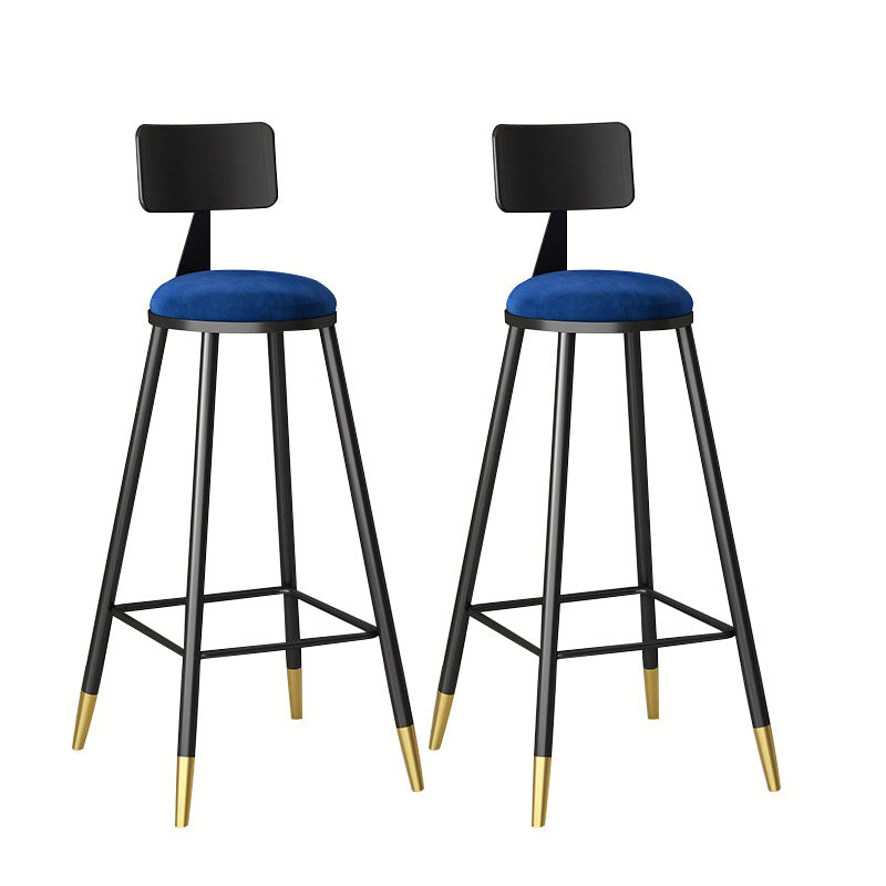 Glam Metal Barstool Velvet Footrest Low Back Stool in Matte Finish for Home