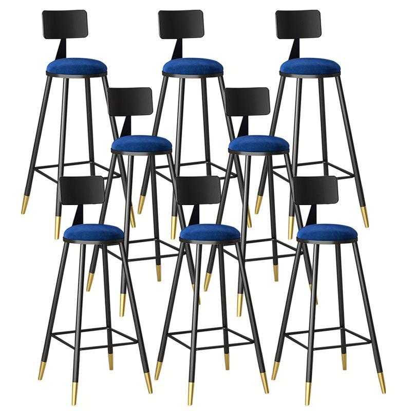 Glam Metal Barstool Velvet Footrest Low Back Stool in Matte Finish for Home