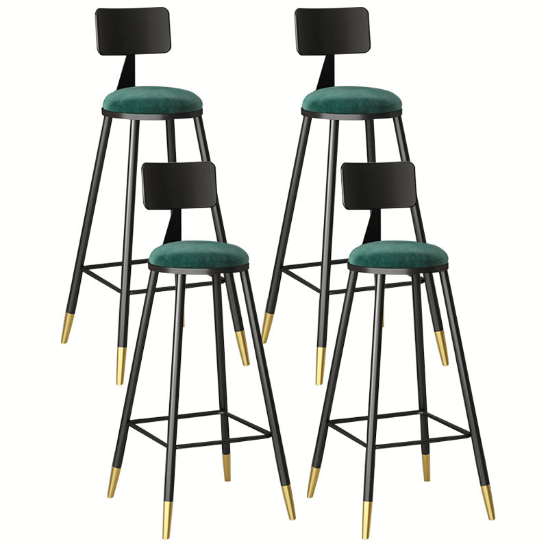 Glam Metal Barstool Velvet Footrest Low Back Stool in Matte Finish for Home