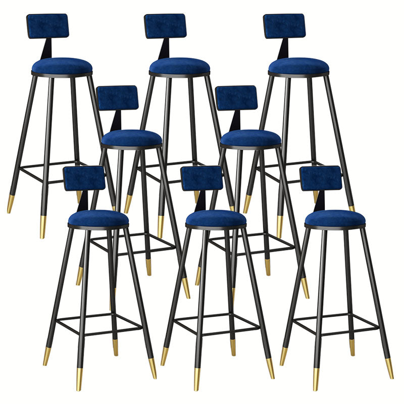 Glam Metal Barstool Velvet Footrest Low Back Stool in Matte Finish for Home
