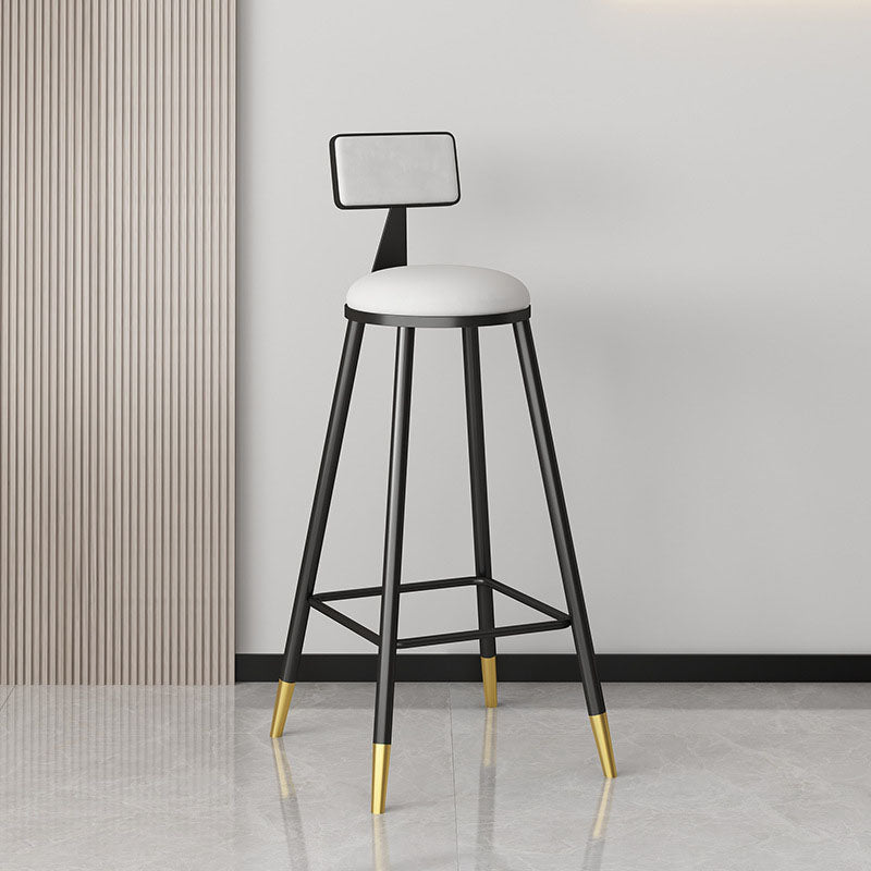 Glam Metal Barstool Velvet Footrest Low Back Stool in Matte Finish for Home