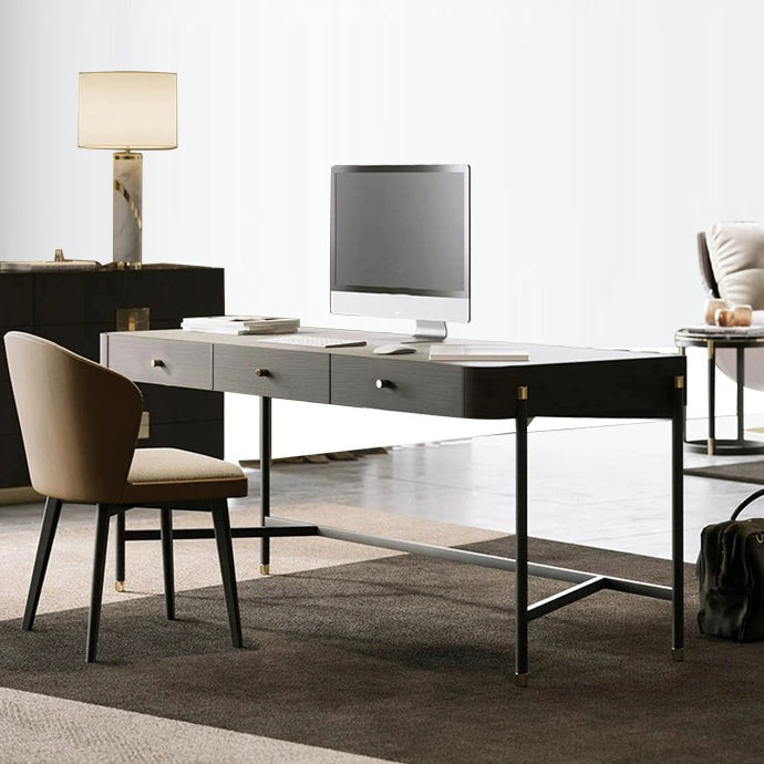 H-Shape Writing Desk with 3 Drawers Office Desk Glam for Office
