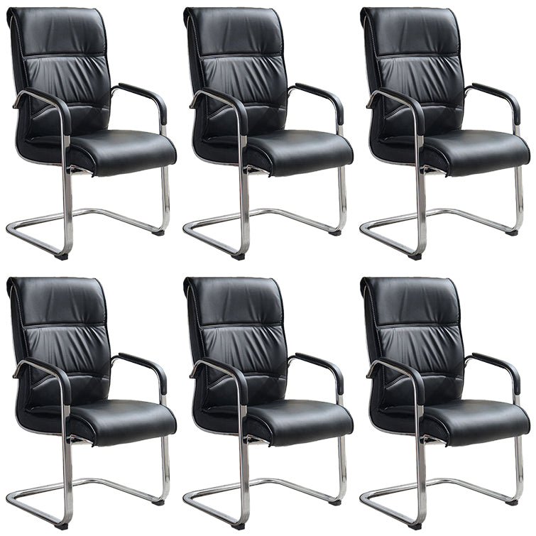 Modern Mid-back Office Chair No Wheels Upholstered Arm Chair