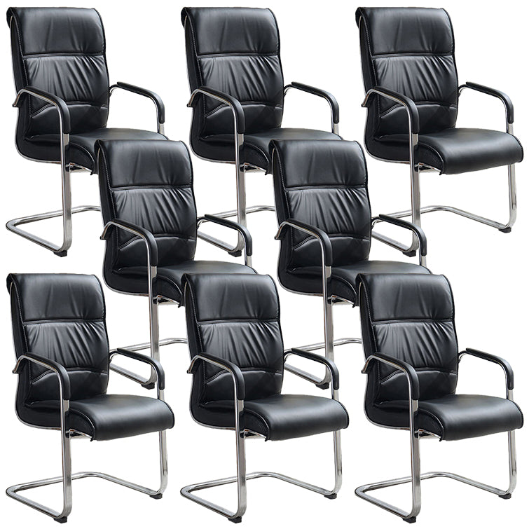 Modern Mid-back Office Chair No Wheels Upholstered Arm Chair
