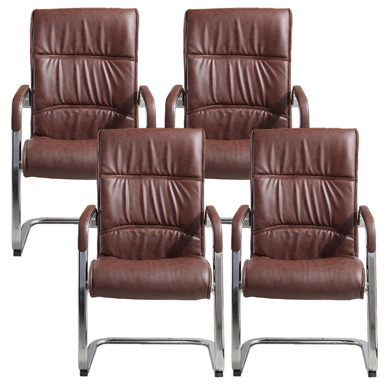 Modern Mid-back Office Chair No Wheels Upholstered Arm Chair