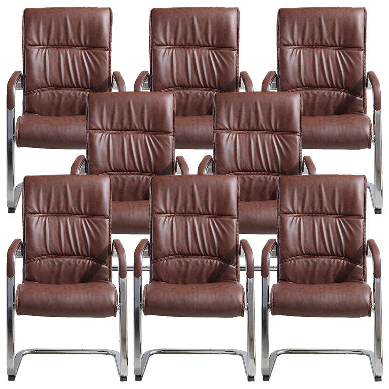 Modern Mid-back Office Chair No Wheels Upholstered Arm Chair