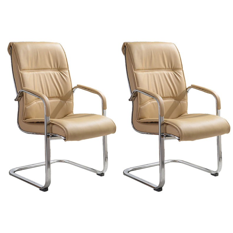 Modern Mid-back Office Chair No Wheels Upholstered Arm Chair