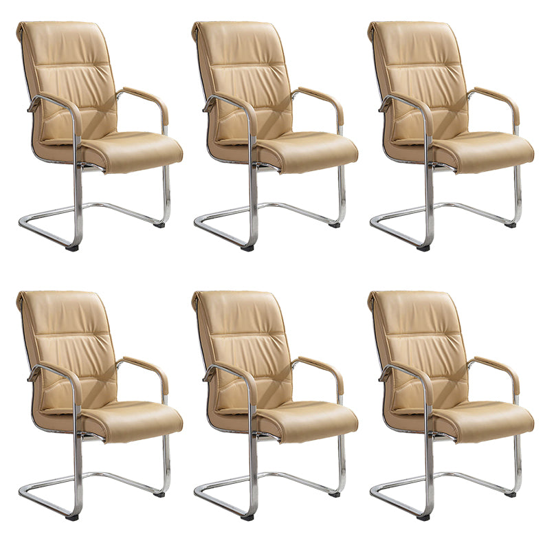 Modern Mid-back Office Chair No Wheels Upholstered Arm Chair