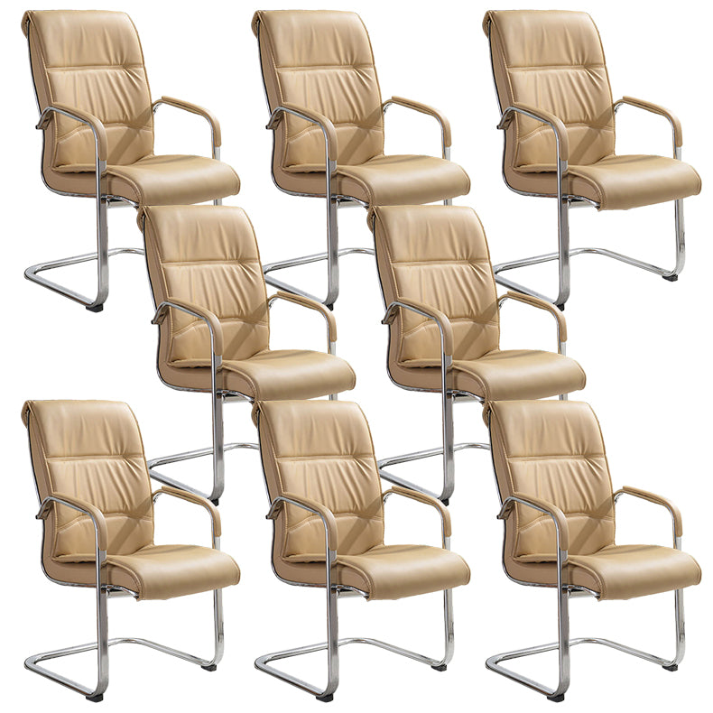 Modern Mid-back Office Chair No Wheels Upholstered Arm Chair