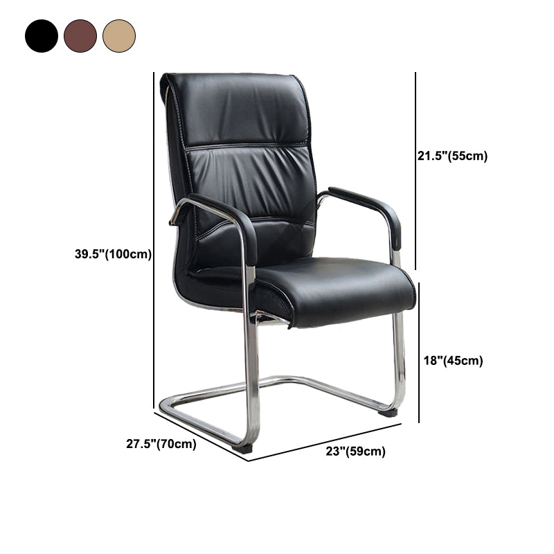 Modern Mid-back Office Chair No Wheels Upholstered Arm Chair