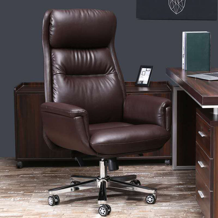 Brown Tilt Mechanism Managers Chair with Headrest Swivel Upholstered Office Chair