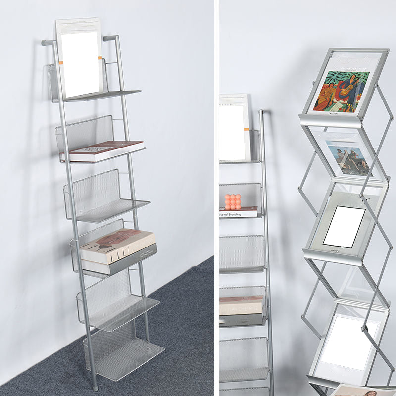 Closed Back Book Shelf Silver and White Bookcase with Shelves