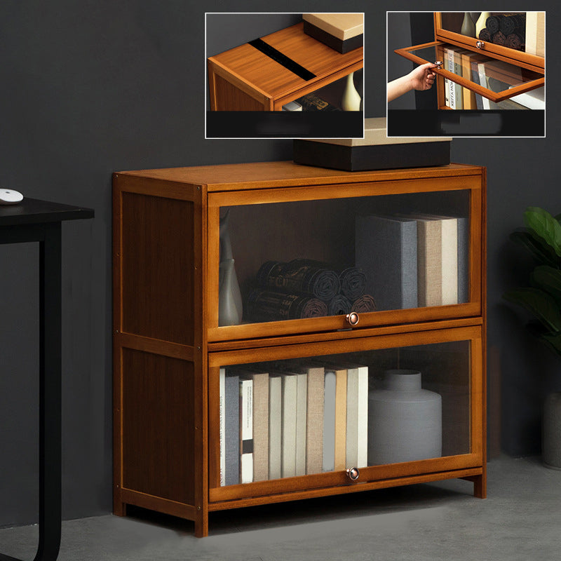 Modern Brown Book Shelf Bamboo Bedroom Shelf Bookcase with Cabinets