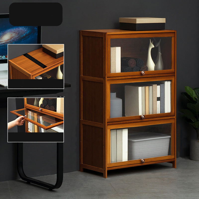 Modern Brown Book Shelf Bamboo Bedroom Shelf Bookcase with Cabinets