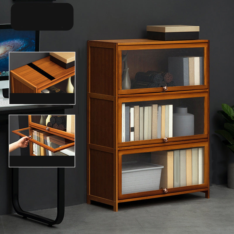 Modern Brown Book Shelf Bamboo Bedroom Shelf Bookcase with Cabinets