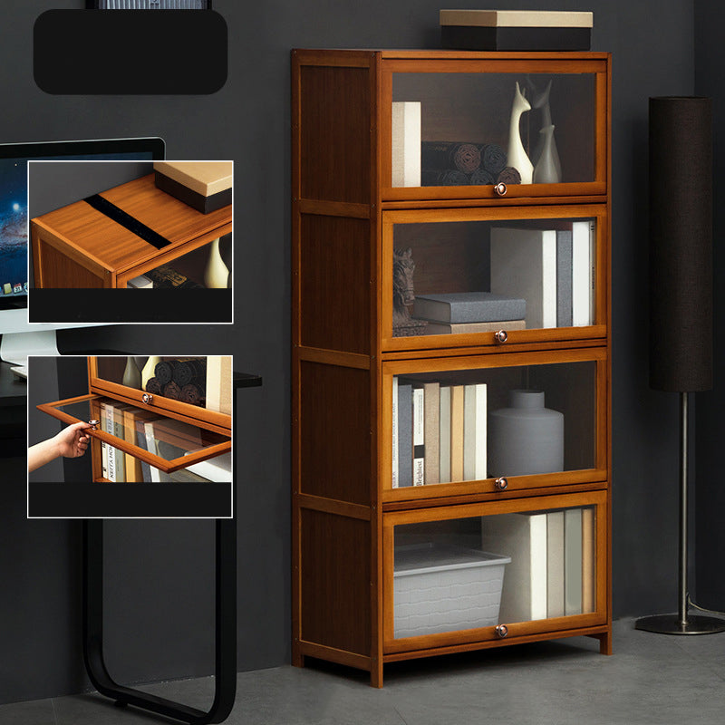 Modern Brown Book Shelf Bamboo Bedroom Shelf Bookcase with Cabinets