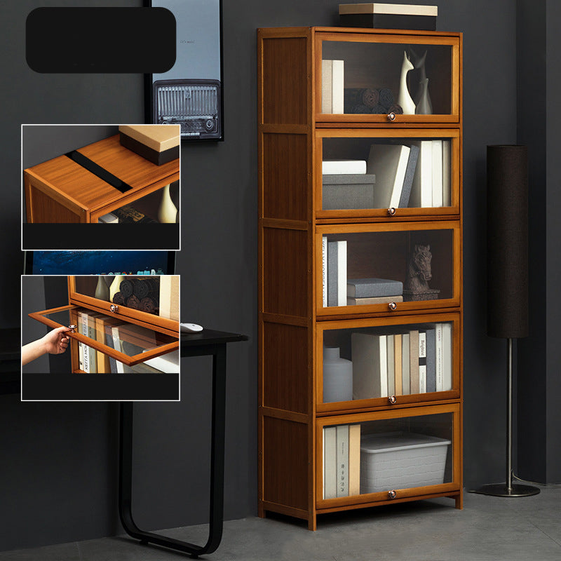 Modern Brown Book Shelf Bamboo Bedroom Shelf Bookcase with Cabinets