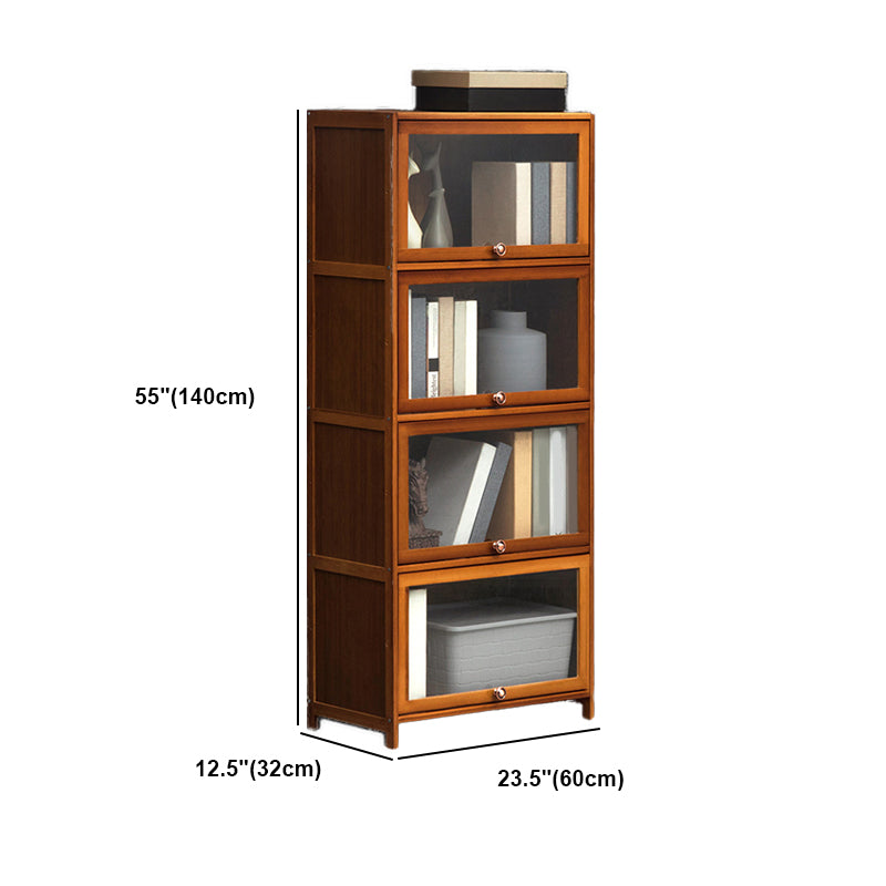 Modern Brown Book Shelf Bamboo Bedroom Shelf Bookcase with Cabinets