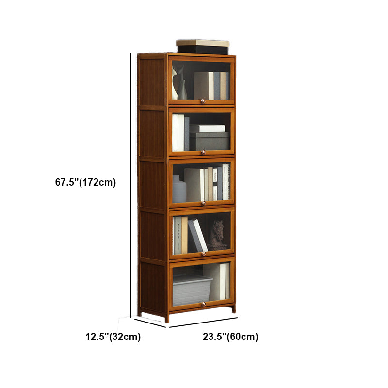Modern Brown Book Shelf Bamboo Bedroom Shelf Bookcase with Cabinets