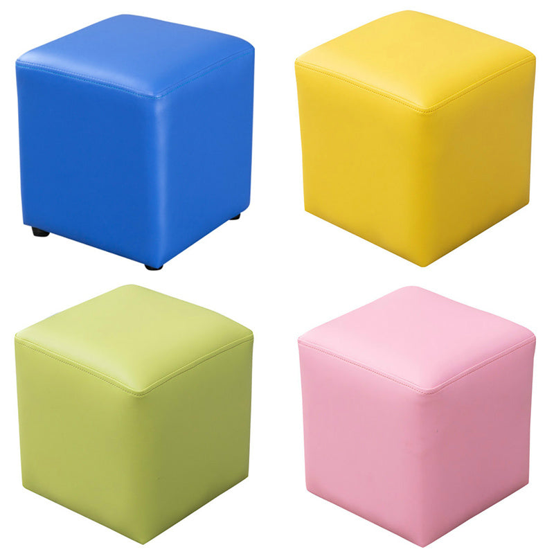 Pink Stain Resistant Pouf Solid Color Square Pouf for Living Room