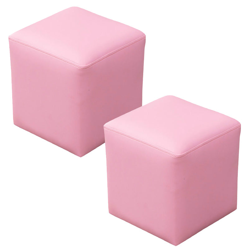 Pink Stain Resistant Pouf Solid Color Square Pouf for Living Room