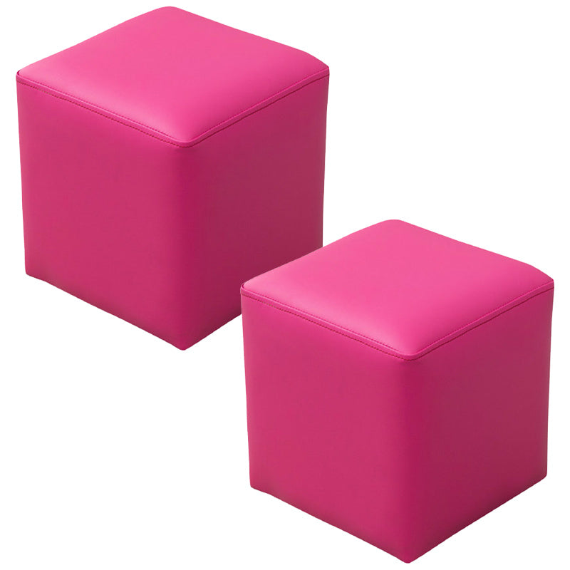 Pink Stain Resistant Pouf Solid Color Square Pouf for Living Room