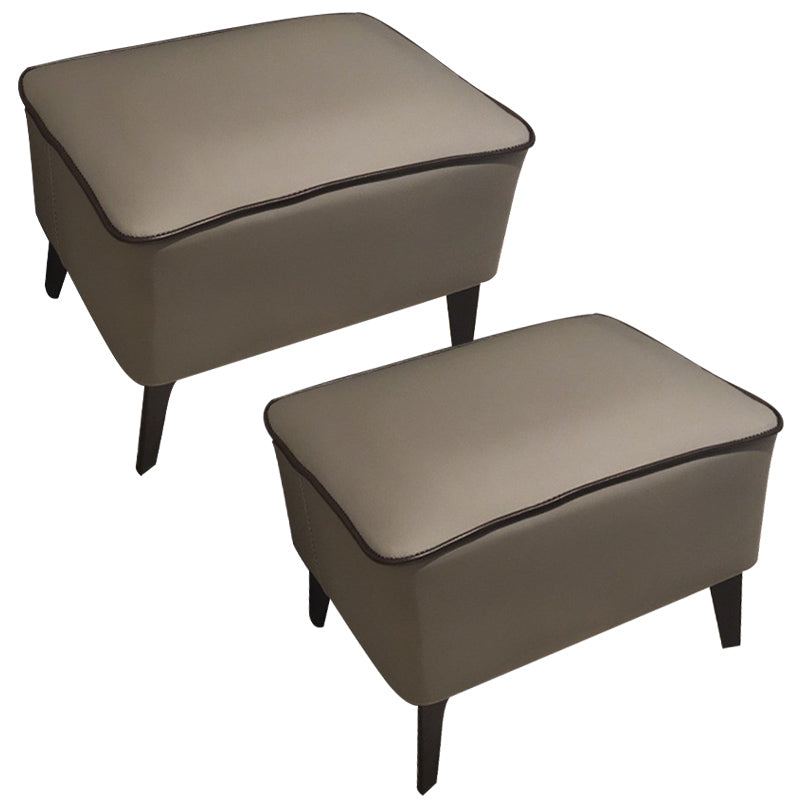 Mid-Century Modern Ottoman Faux Leather Upholstered Solid Color Ottoman with Chair Legs