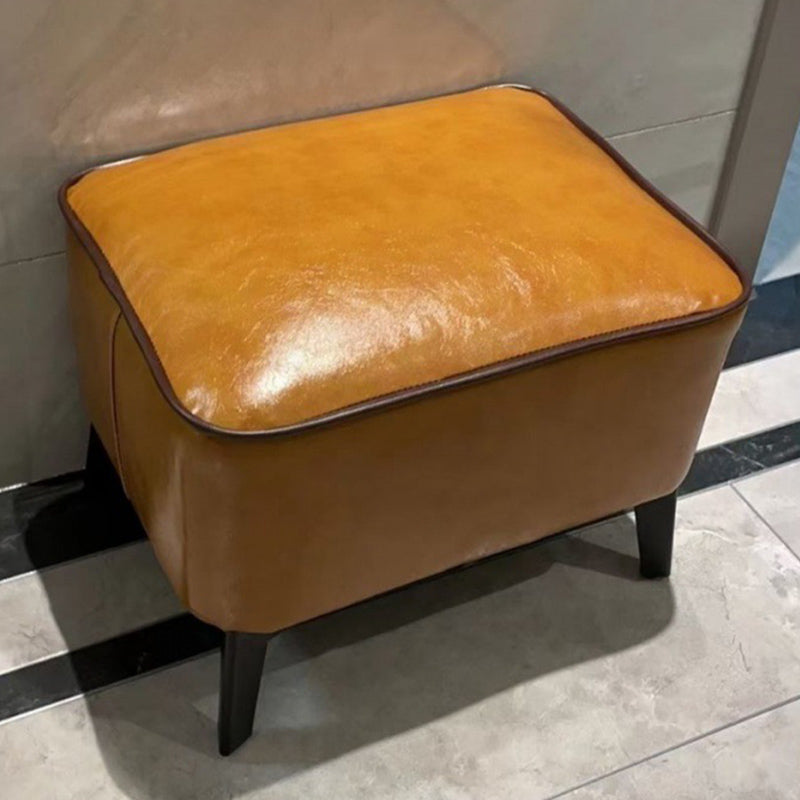 Mid-Century Modern Ottoman Faux Leather Upholstered Solid Color Ottoman with Chair Legs