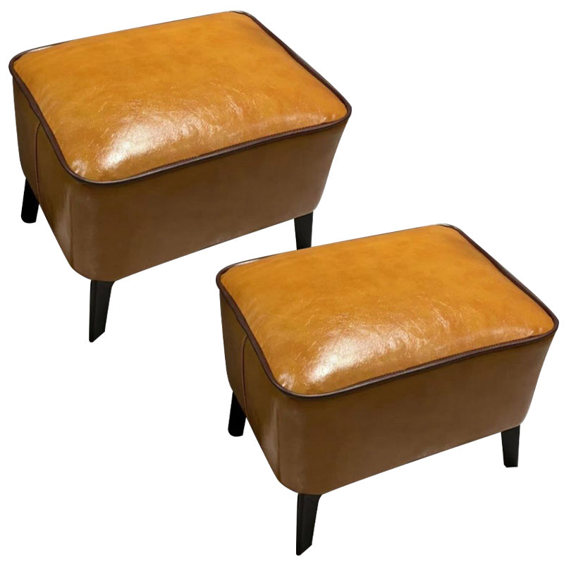 Mid-Century Modern Ottoman Faux Leather Upholstered Solid Color Ottoman with Chair Legs