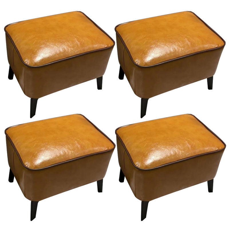 Mid-Century Modern Ottoman Faux Leather Upholstered Solid Color Ottoman with Chair Legs