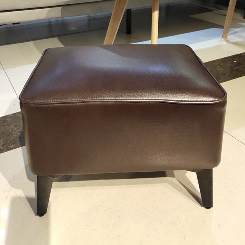 Mid-Century Modern Ottoman Faux Leather Upholstered Solid Color Ottoman with Chair Legs