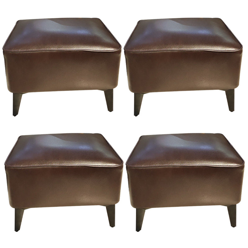 Mid-Century Modern Ottoman Faux Leather Upholstered Solid Color Ottoman with Chair Legs