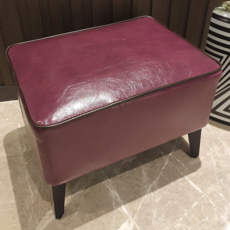 Mid-Century Modern Ottoman Faux Leather Upholstered Solid Color Ottoman with Chair Legs