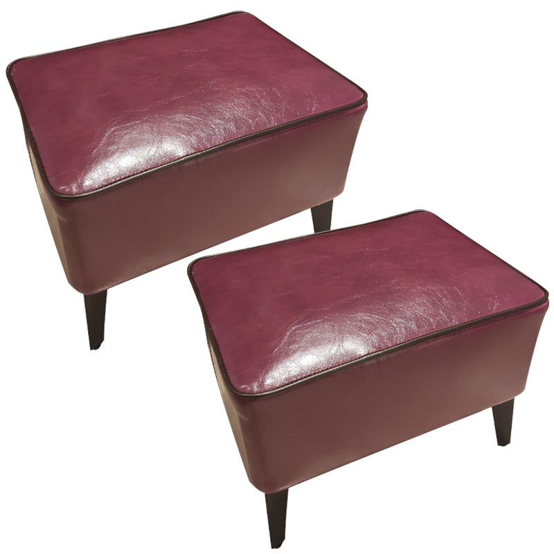 Mid-Century Modern Ottoman Faux Leather Upholstered Solid Color Ottoman with Chair Legs